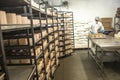 Workers work in the production line of an industry of bread, cakes and panettones in Sao Paulo