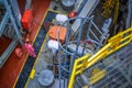 Workers are working at the jack up oil rig main deck Royalty Free Stock Photo