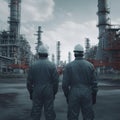 Workers are working in an oil refinery.AI generated Royalty Free Stock Photo