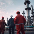 Workers are working in an oil refinery.AI generated Royalty Free Stock Photo