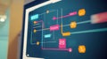 Workflow automation software showing colorful data flowchart on monitor Royalty Free Stock Photo