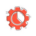 Workflow chart icon in comic style. Gear with diagram cartoon vector illustration on white isolated background. Process
