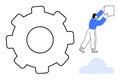 Gear Symbol with Person Interacting with Cloud Element Workflow and Productivity Concept Royalty Free Stock Photo