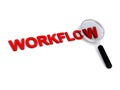 Workflow with magnifying glass on white Royalty Free Stock Photo