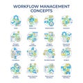 Workflow management multi color concept icons
