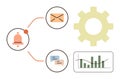 Workflow Automation Concept with Notifications, Chat Messages, Email, Analytics, and Gear Icon Royalty Free Stock Photo