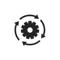 Workflow process icon in flat style. Gear cog wheel with arrows vector illustration on white isolated background Royalty Free Stock Photo