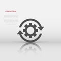 Workflow process icon in flat style. Gear cog wheel with arrows vector illustration on white isolated background. Workflow Royalty Free Stock Photo