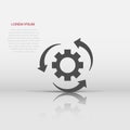 Workflow process icon in flat style. Gear cog wheel with arrows vector illustration on white isolated background. Workflow Royalty Free Stock Photo