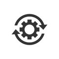 Workflow process icon in flat style. Gear cog wheel with arrows