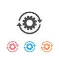 Workflow process icon set in flat style. Gear cog wheel with arrows vector illustration on white isolated background