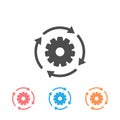 Workflow process icon set in flat style. Gear cog wheel with arrows vector illustration on white isolated background Royalty Free Stock Photo
