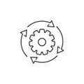 Workflow process line icon in flat style. Gear cog wheel with arrows vector illustration on white isolated background Royalty Free Stock Photo