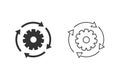 Workflow process line icon set in flat style. Gear cog wheel with arrows vector Royalty Free Stock Photo