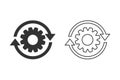 Workflow process line icon set in flat style. Gear cog wheel with arrows vector Royalty Free Stock Photo