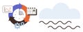 Workflow Process With Time and Analytics beside Abstract Cloud and Waves Graphic Royalty Free Stock Photo