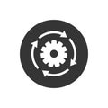 Workflow process white icon in flat style. Gear cog wheel with arrows vector illustration on gray isolated background Royalty Free Stock Photo