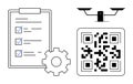 Checklist, Gear, QR Code, and Scales Workflow, Security, and Process Concepts Royalty Free Stock Photo