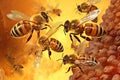 Working bee on honeycomb cells Royalty Free Stock Photo