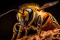 Working bee on honeycomb cells Royalty Free Stock Photo