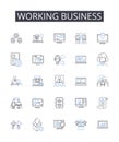 Working business line icons collection. Running company, Busy office, Operational enterprise, Functioning corporation