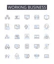 Working business line icons collection. Running company, Busy office, Operational enterprise, Functioning corporation