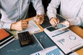 Working business man, team of broker or traders talking about forex on multiple computer screens of stock market invest trading