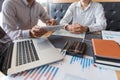 Working business man, team of broker or traders talking about forex on multiple computer screens of stock market invest trading