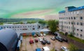 Working car yard, Parking lot, after the rain. Cool and fresh. Royalty Free Stock Photo