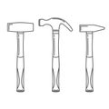 Working carpenter s tool. Set different hammers, mallets, nail-catcher.