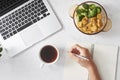 Working with a coffee break in the daytime. With lunch Rice topped with stir-fried chicken and broccoli, Coffee. With my favorite Royalty Free Stock Photo