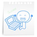 Working computer Success cartoon_on paper Note Royalty Free Stock Photo