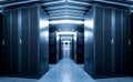 Working data center with parallel rows of rack servers Royalty Free Stock Photo