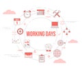 Working days concept with icon set template banner and circle round shape