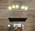 Working on desktop computer with creative light bulb ideas Royalty Free Stock Photo