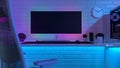 Working desktop surrounded by colored led lights