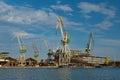 Shipyard, cranes and vessel in Pula Royalty Free Stock Photo