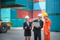 Working engineer in the construction container yard