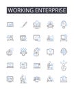Working enterprise line icons collection. Active business, Live company, Functioning corporation, Operating venture