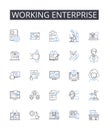 Working enterprise line icons collection. Active business, Live company, Functioning corporation, Operating venture