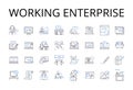 Working enterprise line icons collection. Active business, Live company, Functioning corporation, Operating venture