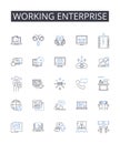 Working enterprise line icons collection. Active business, Live company, Functioning corporation, Operating venture