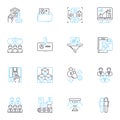 Working environment design linear icons set. Ergonomics, Ambience, Productivity, Sustainability, Collaboration Royalty Free Stock Photo