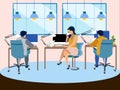 The working environment in the office. Employees work. In minimalist style Cartoon flat Vector