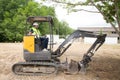 Working excavator driver man in summer day Royalty Free Stock Photo