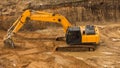 Working Excavator Tractor Digging A Trench. Royalty Free Stock Photo