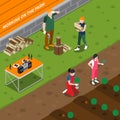 Working On Family Farm Isometric Composition