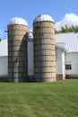 Working farm with twin silos Royalty Free Stock Photo