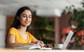 Working female student spending time at cafe Royalty Free Stock Photo