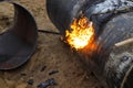 Working with gas cutting requires special skill to cut pipes with fire.
